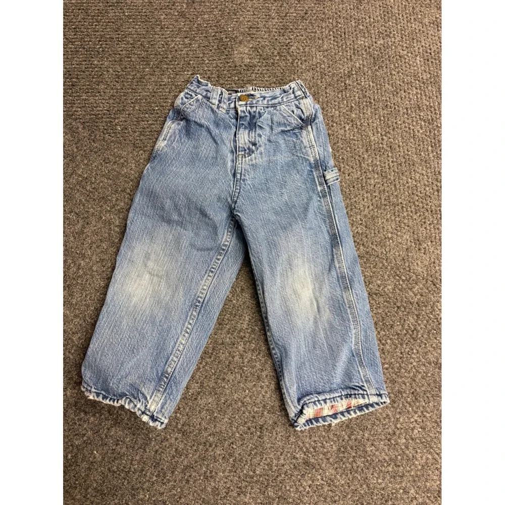 Vintage OshKosh Bgosh Plaid Flannel Lined Carpenter Jeans Light Wash 24 Months